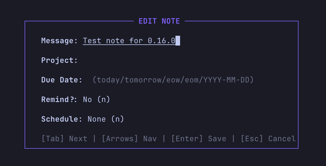 TUI edit note